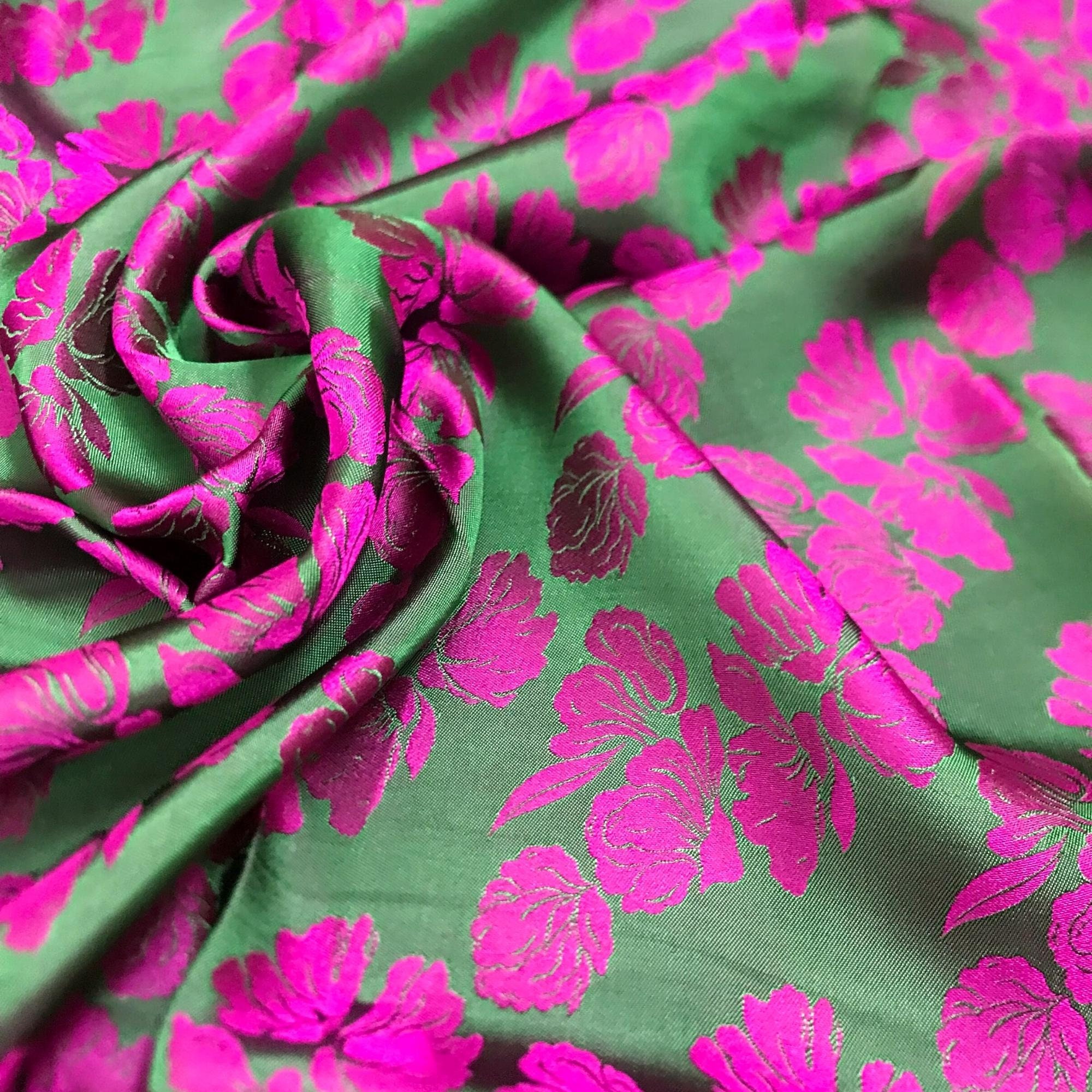 MULBERRY SILK Fabric by the Yard Green Silk With Purple Etsy