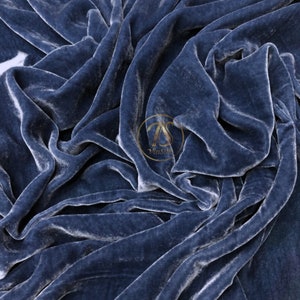 100% MULBERRY SILK VELVET fabric by the yard – Dark blue silk velvet - Luxury Silk Velvet for Dress, Skirt, High End Garment – Gift for her
