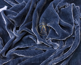 100% MULBERRY SILK VELVET fabric by the yard – Dark blue silk velvet - Luxury Silk Velvet for Dress, Skirt, High End Garment – Gift for her