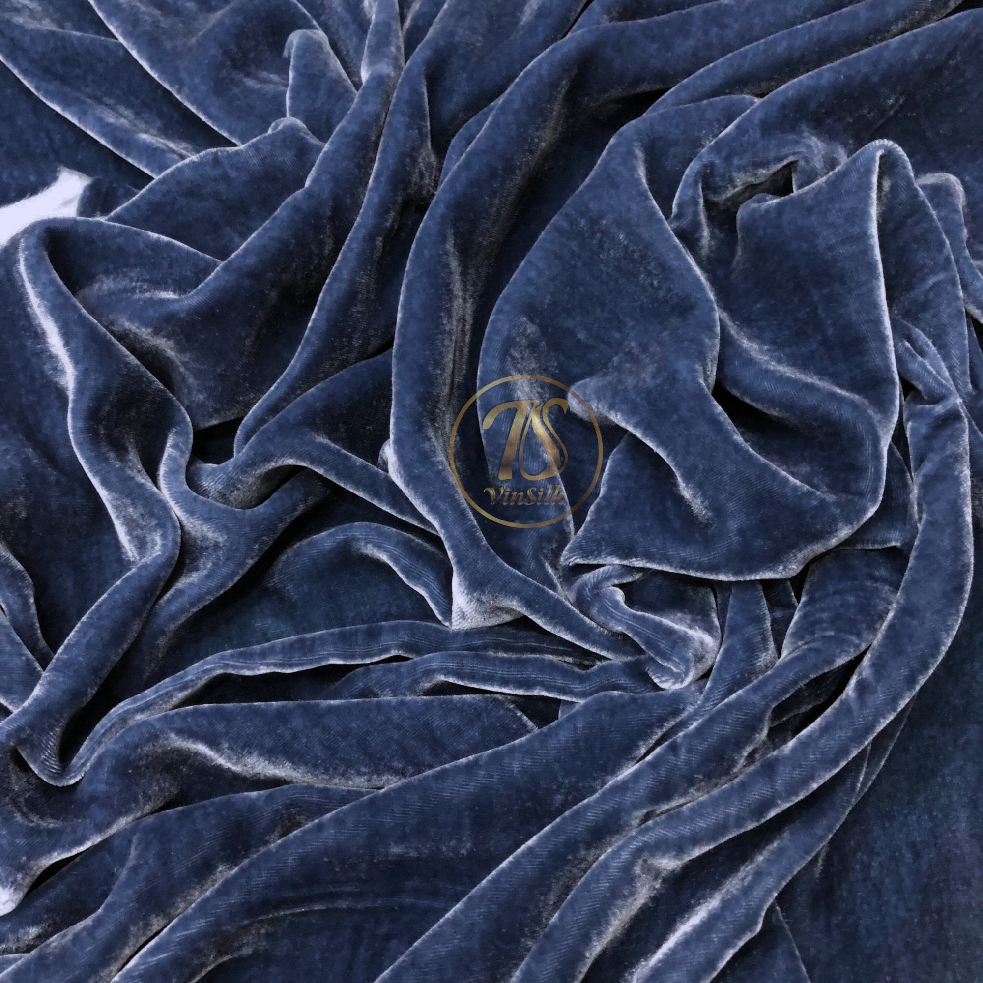 Vintage ribbon 1920s silk velvet 1 5/8 in Indigo blue