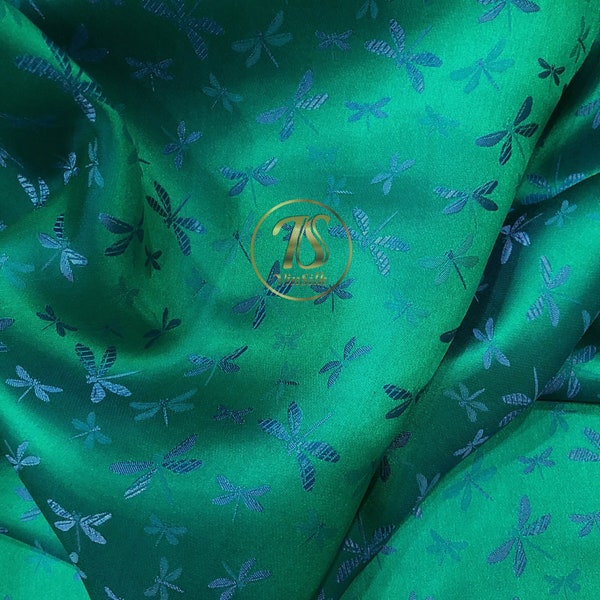 PURE MULBERRY SILK fabric by the yard - Dragonfly pattern silk - Handmade fabric - Dress making - Gift for women - Silk apparel fabric