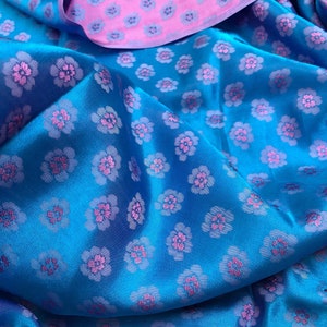PURE MULBERRY SILK fabric by the yard - Peach blossom pattern - Blue silk - Handmade fabric - Organic fiber - Silk for sewing - Dress making