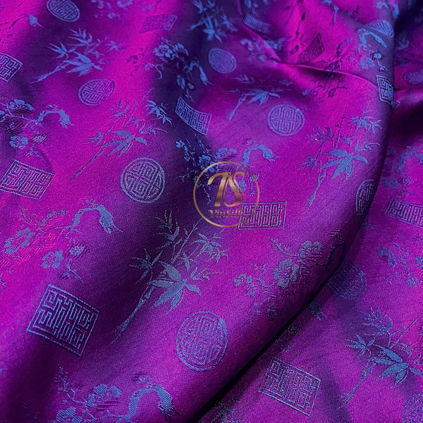 Tela de SEDA PURA MORERA cortada a medida - Seda morada con estampado floral - Textil vintage - Regalo para ella - Seda para coser - Confección de vestidos