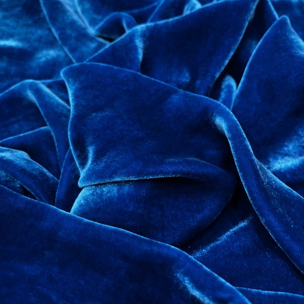 100% MULBERRY SILK VELVET fabric by the yard - Blue Silk Velvet for Dress, Skirts, High-End Garment – Gift for women - Silk for sewing