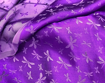 Tela de seda pura de morera cortada a medida - Seda morada con estampado de libélulas - Seda natural - Confección de vestidos - Regalo para mujer - Seda para coser