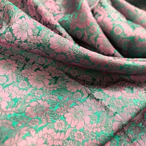 PURE MULBERRY SILK fabric by the yard - Chrysanthemum pattern - Green silk - Organic fiber - Gift for her - Silk for sewing - Dress making