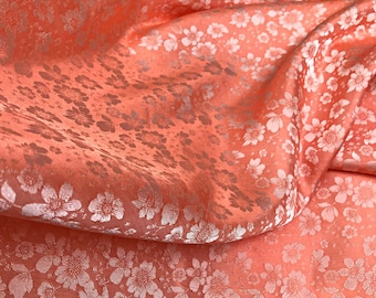 Tela de SEDA PURA MORERA cortada a medida - Seda naranja con estampado floral - Tela hecha a mano - Regalo para ella - Seda para coser - Confección de ropa