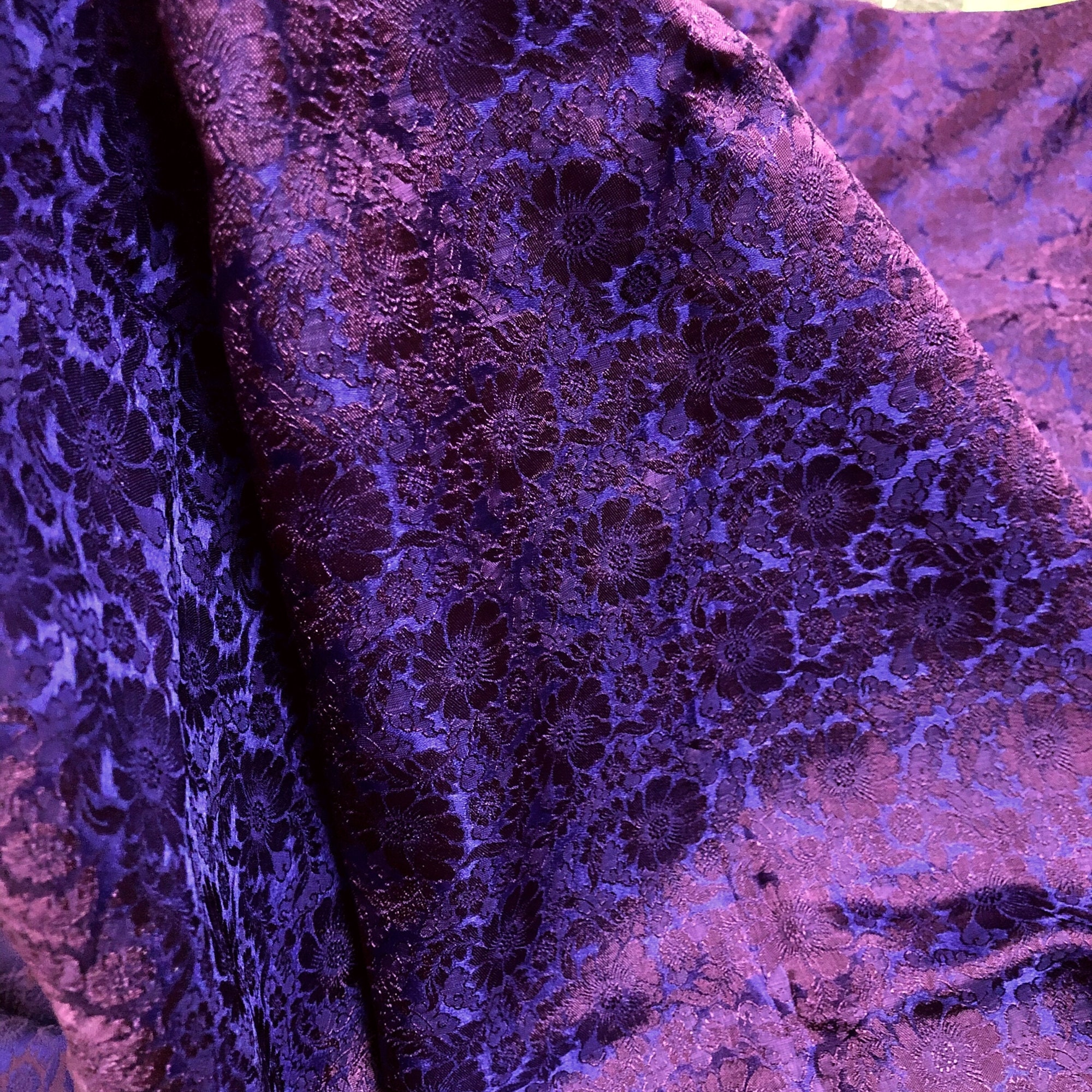 FLORAL MULBERRY SILK fabric by the yard - Purple silk - Handmade fabric - Organic fiber - Vintage textile - Gift for her - Silk for sewing