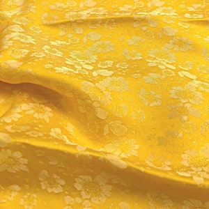 PURE MULBERRY SILK fabric by the yard - Yellow silk - Handmade fabric - Organic fiber - Vintage textile - Dress making - Sewing clothes