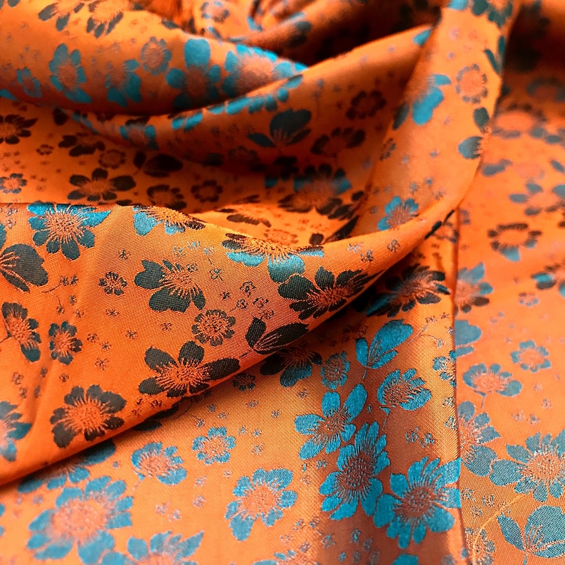 PURE MULBERRY SILK Fabric by the Yard Green Silk With Orange Etsy