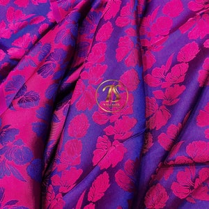 FLORAL MULBERRY SILK fabric by the yard - Purple silk with pink floral silk fabric - Silk apparel fabric - Dress making - Gift for her