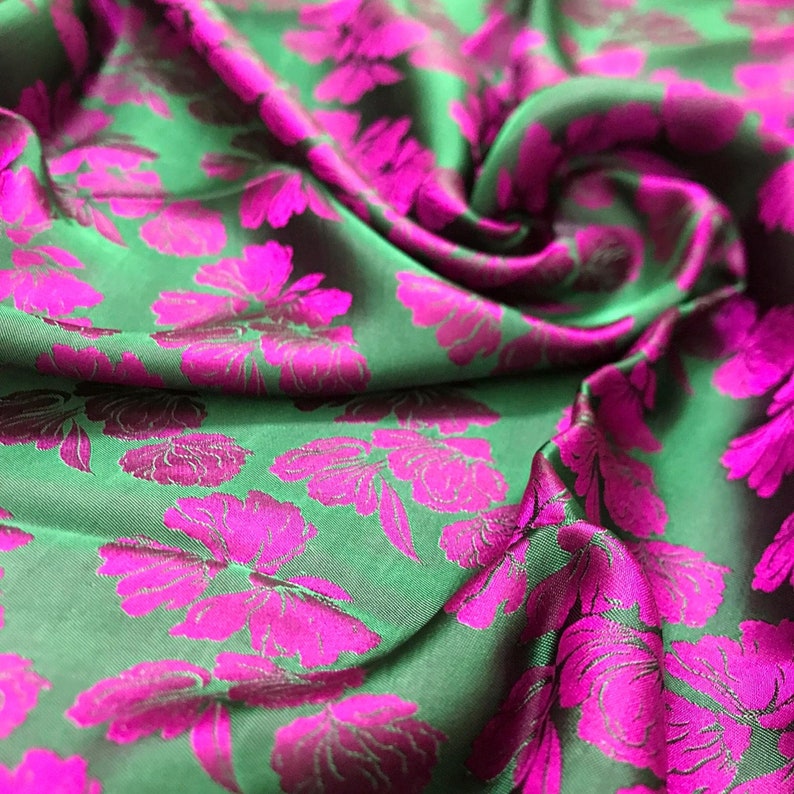 MULBERRY SILK Fabric by the Yard Green Silk With Purple Etsy
