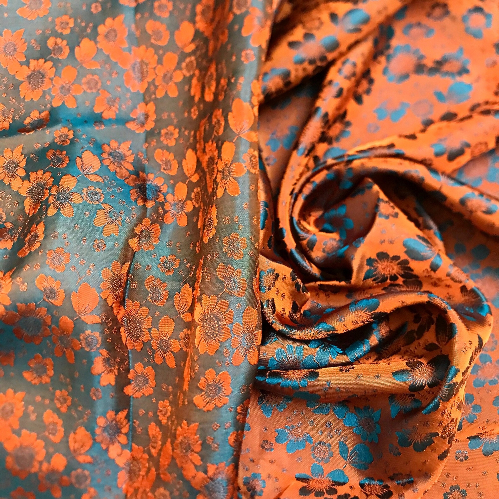 PURE MULBERRY SILK Fabric by the Yard Green Silk With Orange Etsy UK