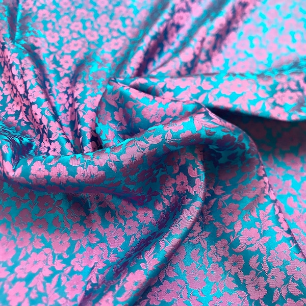 FLORAL SILK Stoff Meterware - Blaue Seide mit Blumenmuster - Biofaser - Seide zum Nähen - Schneidern - Seidenbekleidungsstoff