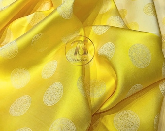 PURE MULBERRY SILK fabric by the yard - Yellow pattern silk fabric - Handmade silk fabric - Dress making - Silk for sewing - Sewing clothes