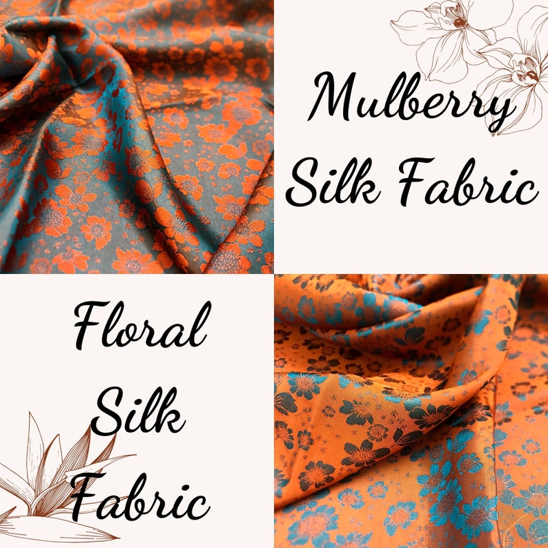PURE MULBERRY SILK Fabric by the Yard Green Silk With Orange Etsy