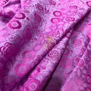PURE MULBERRY SILK fabric by the yard - Pink floral silk - Handmade silk - Organic fiber - Vintage textile - Gift for her - Silk for sewing