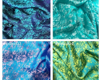 Blue, Green Silk - PURE MULBERRY SILK fabric by the yard - Handmade fabric - Floral silk - Silk apparel fabric - Dress making - Gift for her