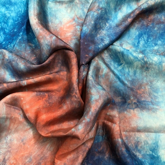 100 Mulberry Silk Habotai Fabric by the Yard Blue Orange Etsy UK