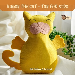 Felt stuffed cat pattern, Hugsy the cat, felt cat toy for kids,