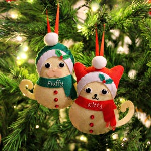 Personalisierte Filz Weihnachtskatzen Ornament Set - Benutzerdefinierte Haustier Urlaub Dekor Duo