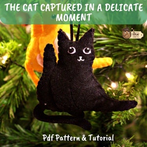 Funny felt stuffed cat ornament, felt sewing pattern, stuffed cat pattern