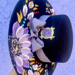 FRIENDS, FRIENDS hat, Purple fedora, hand painted purple hat, ill be there for you, hand painted wide brim,hand painted panama