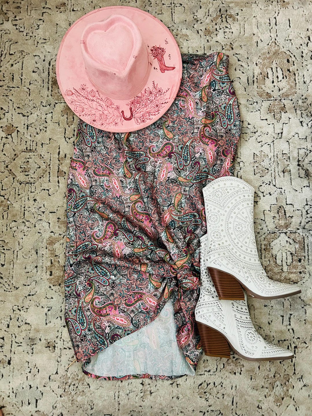 Western Cowboy Printed Pleated Skirt
