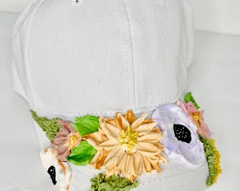 Hand painted baseball cap, 3d flower painted cap, floral babes ball cap, embroidery baseball cap, artisanal baseball cap, personalize cap