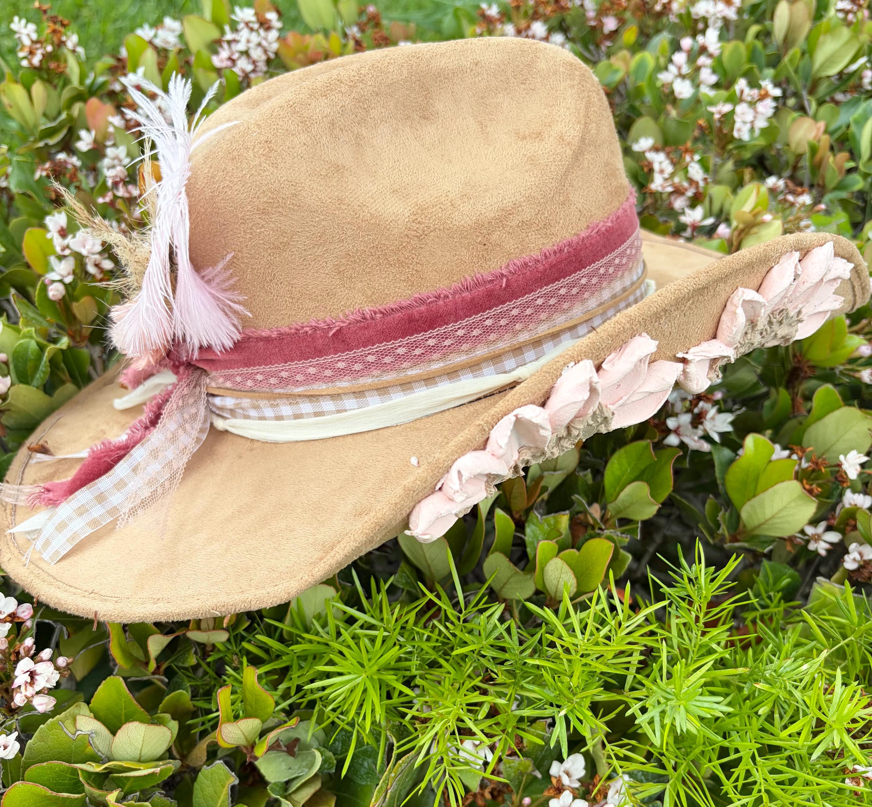Coral pink floral rancher style cowboy hat wide brim Dusty Coral – Brim & Burn by WbR Designs main image 4