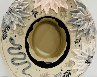Floral Hand painted 3d fedora, inside painted fedora, flora hand painted hat, embroidery hat, texture hand painted hat,wide brim painted hat