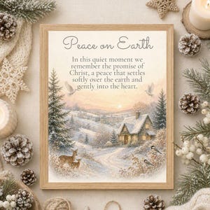 Affiche chrétienne « Paix sur Terre » à imprimer, décoration murale neutre de style cottagecore avec verset biblique, cadeau chrétien, impression de verset biblique de Noël