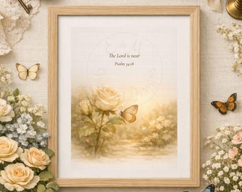 The Lord Is Near Christian Wall Art Printable, Neutral Scripture Décor, Christian Encouragement Gift, Psalm 34:18 Print