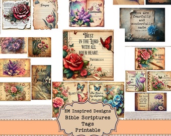 21 Junk Journal Bible Verse Cards • Vintage Floral Scripture Cards • Christian Printable Ephemera • Faith Cards Set • Digital Download