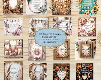 16 Printable Scripture Cards • Rustic Floral Bible Verse Cards • Christian Printable Encouragement • Junk Journal Faith Ephemera • Digital