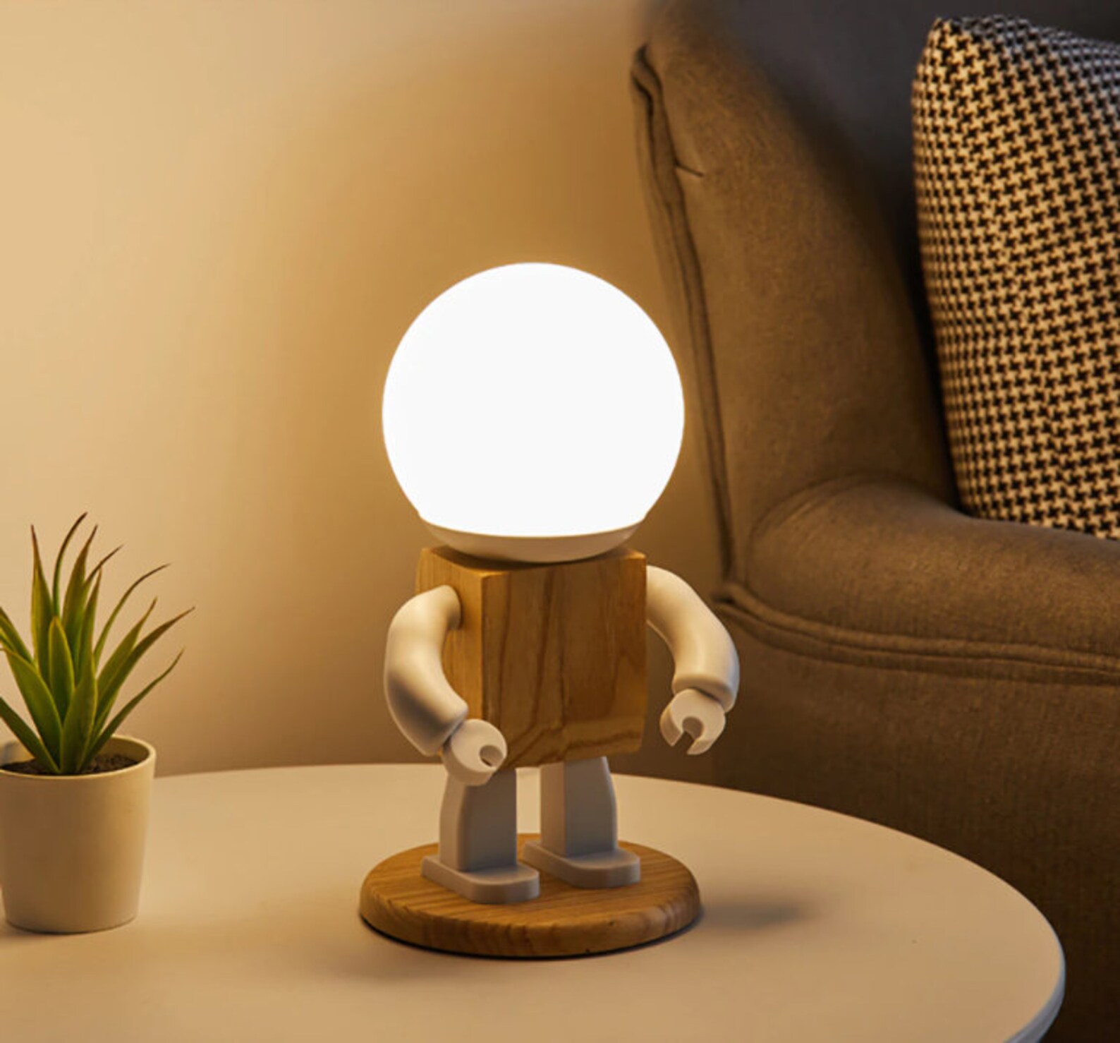 Cute Robot Table Light Nordic Modern White Wood Table Lamp LED Etsy