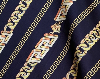 Greek key Pattern fabric, Black Gold Chain Pattern Spandex fabric, by the yard