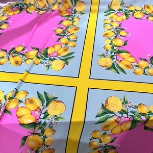 Coupon Lemon Pattern Silky fabric, Lemon Flowers Soft Color Crepe Fabric, Luxe fabric, High quality fabric,