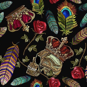 Silky Crepe Fabric, Human Skull Pattern Fabric, High Quality Fabric by ...