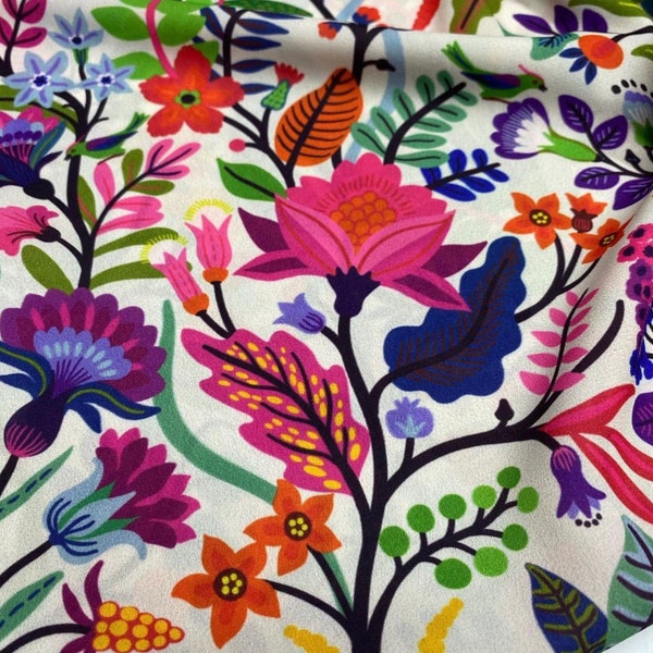 Crepe Fabric, Mexican Flowers Pattern fabric,