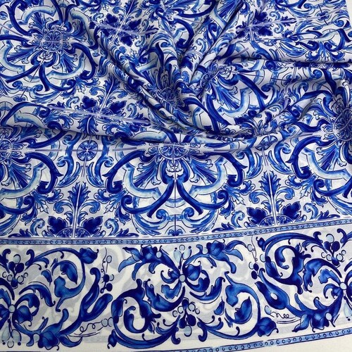 Crepe Fabric Majolica Pattern Crepe Fabric Blue White Swirl - Etsy