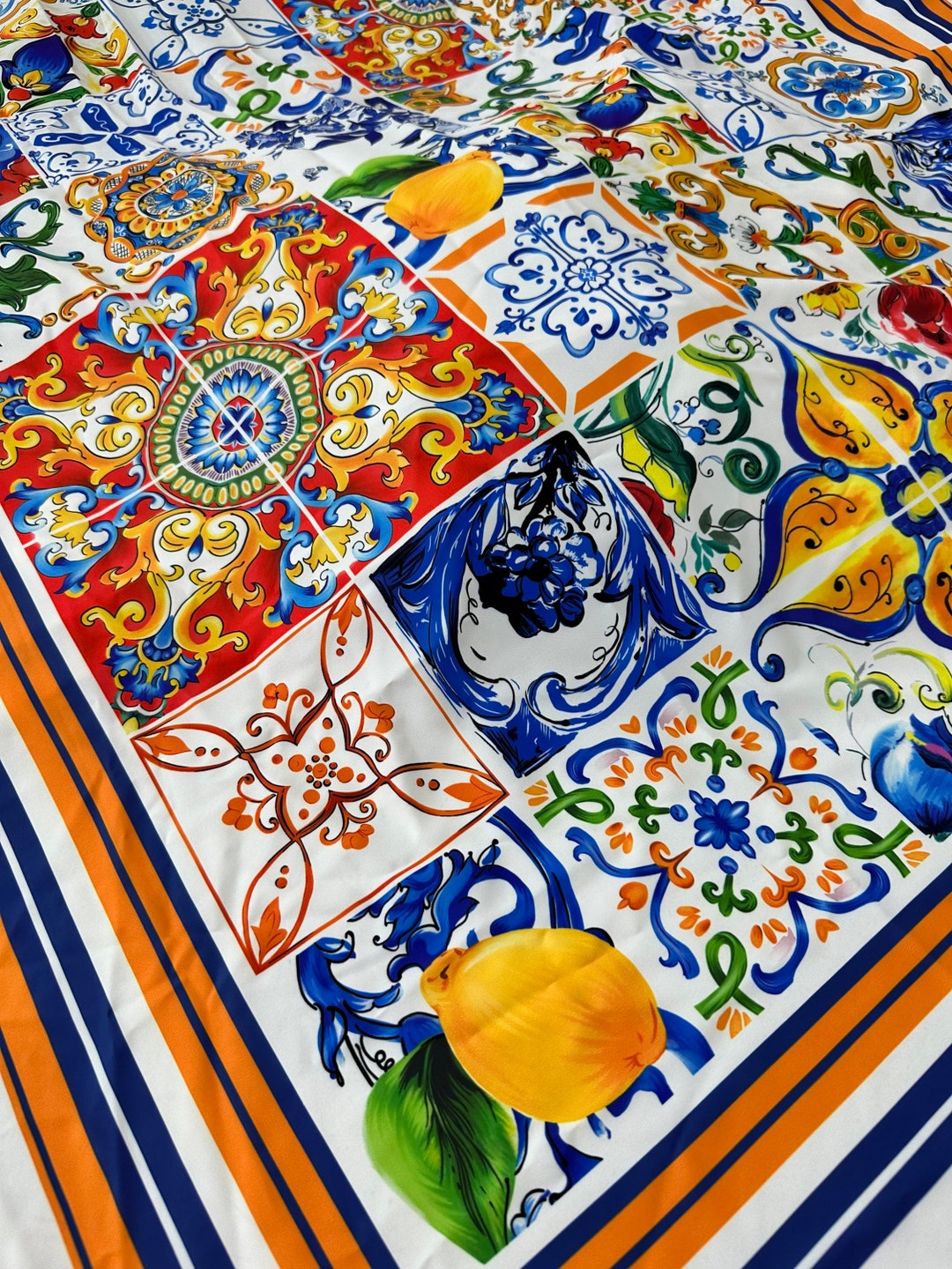 Coupon Fabric, Sicilian Print Silky Crepe Fabric , Fabric by the Yard