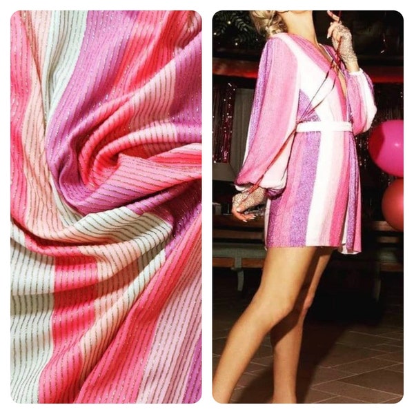 Shimmer Lurex Fabric, Striped Pattern Glitter 2-Way Stretch Spandex Fabric, Dancewear, tights, craft, dress fabric, Evening Dress Fabric