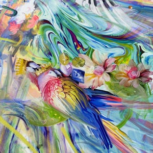 Tie Dye Parrot Fabric for Crafting and Apparel