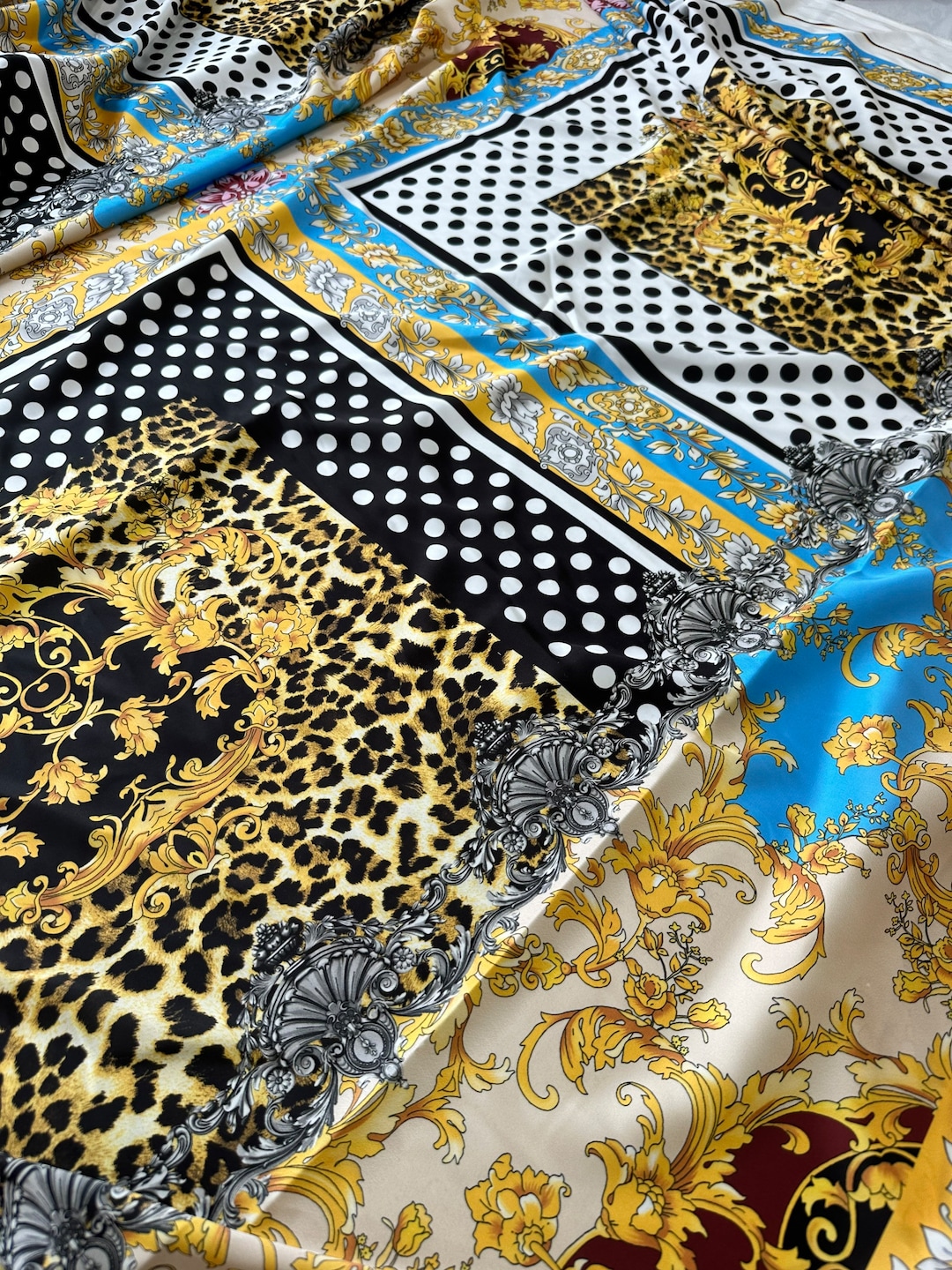 Abstarct Pattern Silky Satin Fabric Patchwork Pattern Fabric Etsy