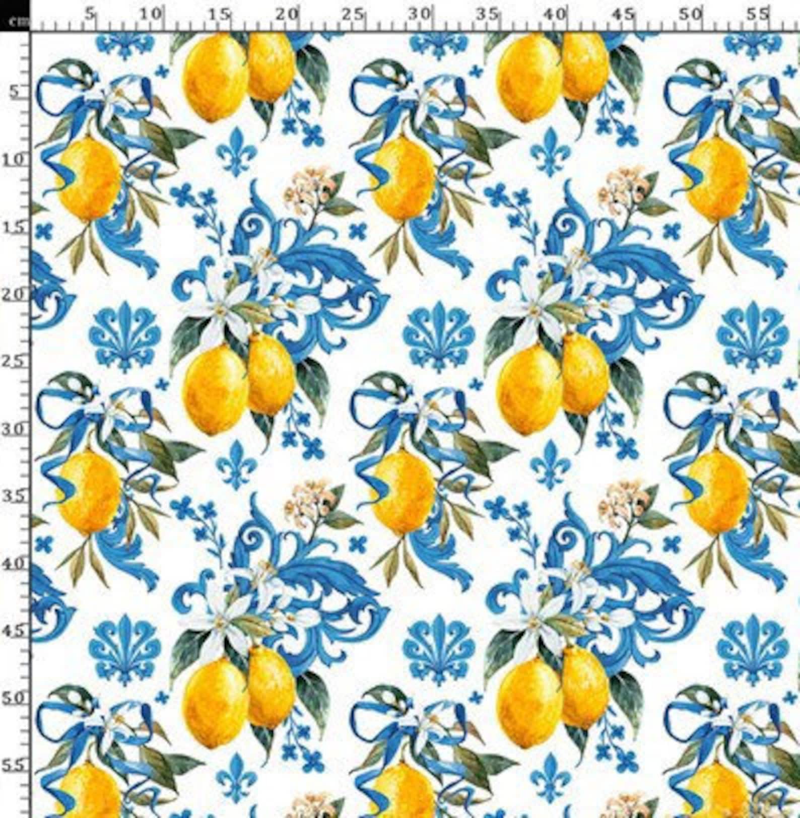 Baroque Blue Lemon Pattern Upholstery Fabric Lemon Pattern - Etsy