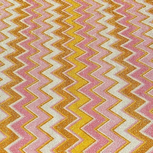 Gold Lurex Stretch Fabric - Pink Orange Zigzag Glitter Knit Fabric