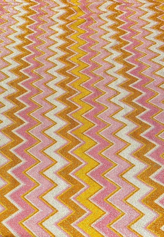 Gold Lurex Stretch Stoff Pink Orange Zickzack Glitzer