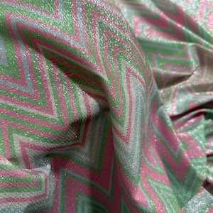 Green and Pink Zigzag Knit Lurex Fabric - Stylish Lightweight Material