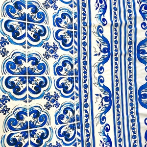 Blue Majolica fabric, Sicilian print Silky Crepe Fabric , Fabric by the yard, Panel Fabric 150100cm // 1.64 1.09 yard image 7